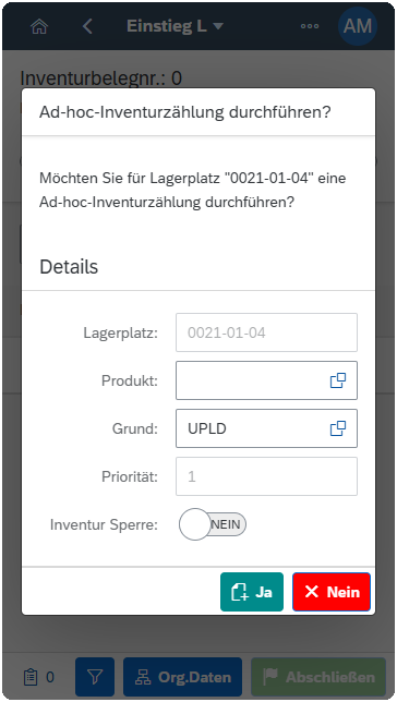 Ad-hoc Inventurbeleg anlegen