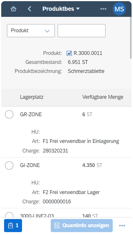 Produktbestand anzeigen