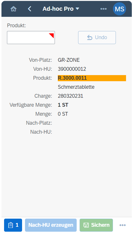 Produktbestand umlagern