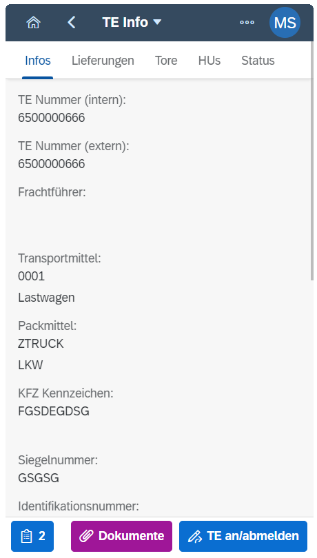 Transporteinheit anzeigen