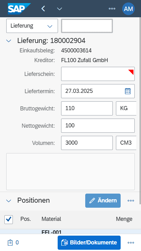 Create/change inbound delivery