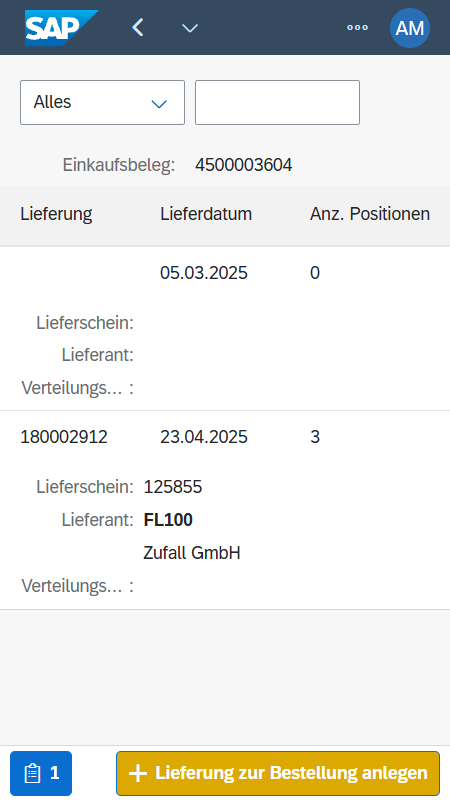 Work list – inbound deliveries for PO