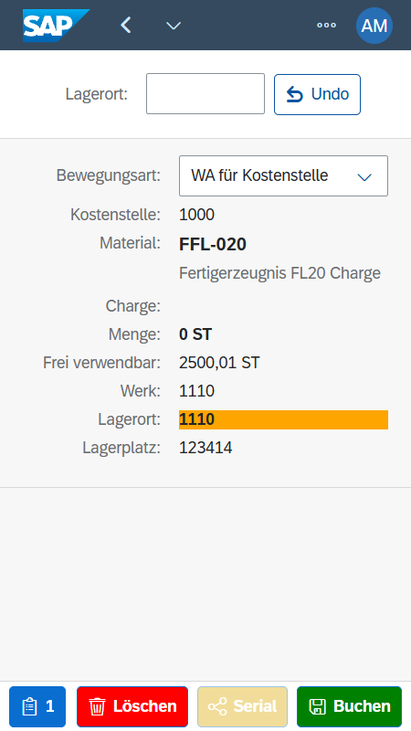 Goods issue to cost center