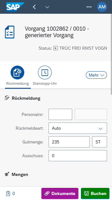 Rückmeldung Fertigungsauftrag