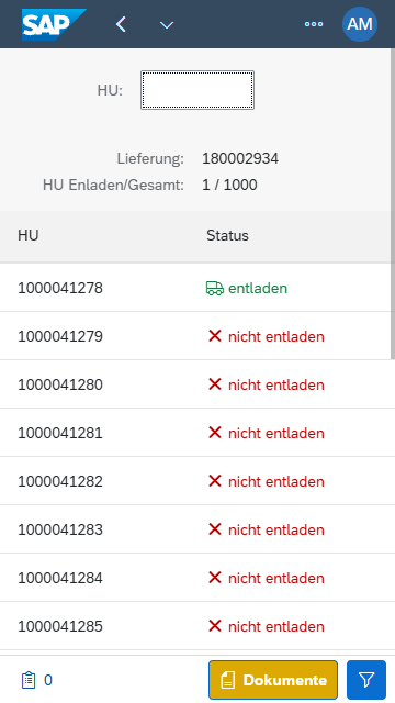 Unload inbound delivery HU