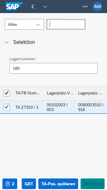 TO/TR list with pick HU